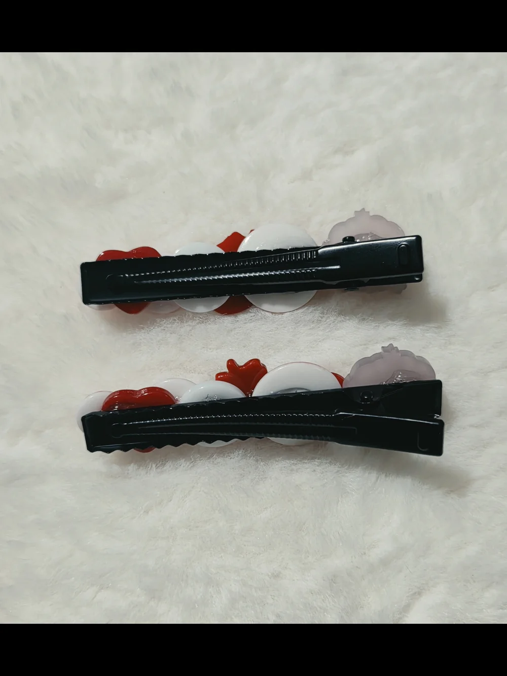 Handmade  Strawberry Shorcake Button Hair Clips - Red and White